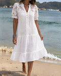 Puff Sleeve Lace Resort Dress White | Alba Muse