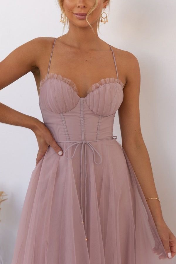 Corset midi dress spaghetti straps detail | Alba Muse
