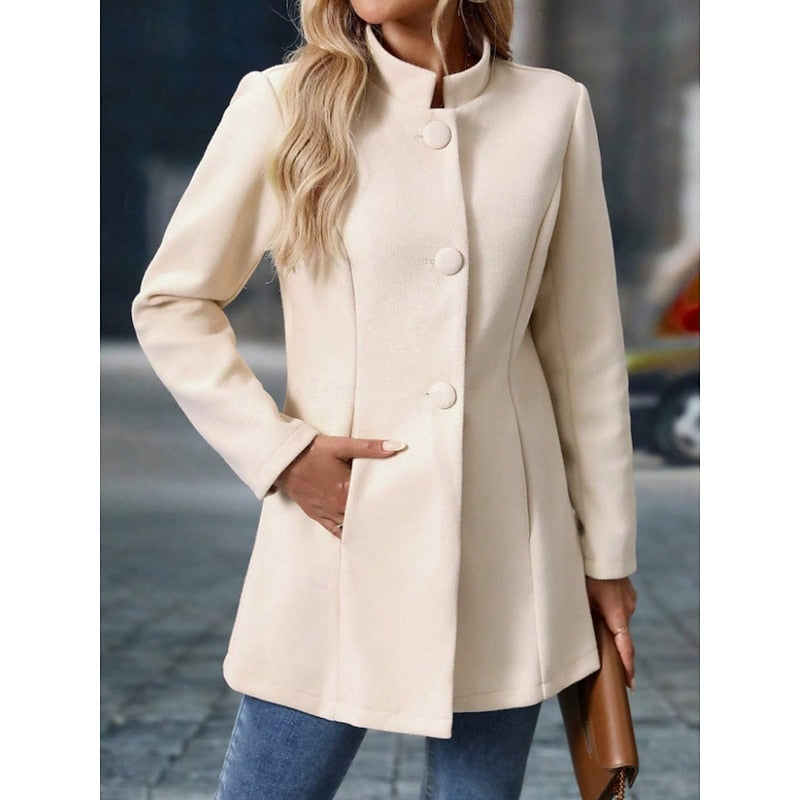 Apricot single-breasted stand collar Coat