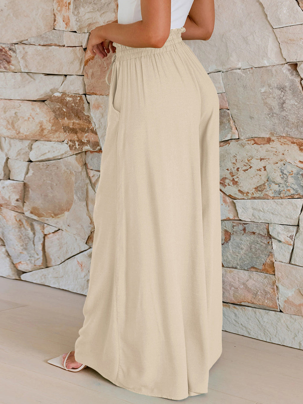 Women's drawstring wide leg pants, second colour front view