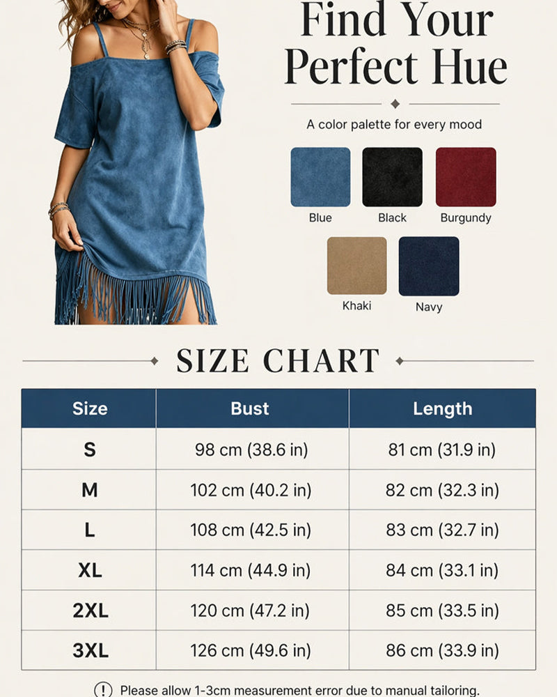 Blue Spaghetti Strap Off-Shoulder Fringe Maxi Dress