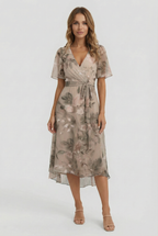 Women's elegant linen midi dress, additional colour option front view