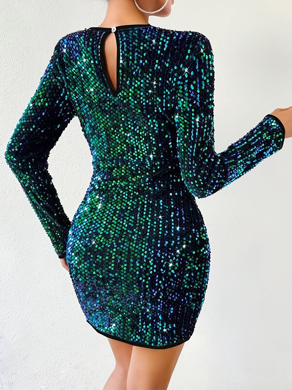 Mixed Colours Sequin Round Neck Mini Dress