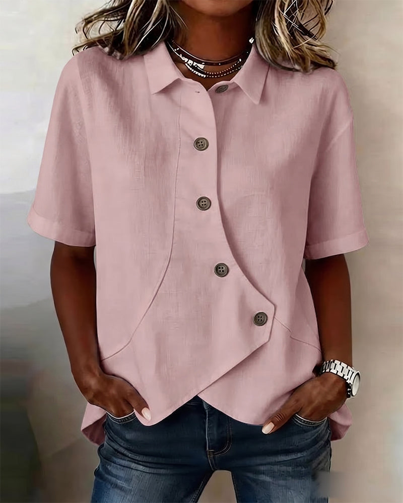 Asymmetrical Placket Button Down Cotton Linen Shirt