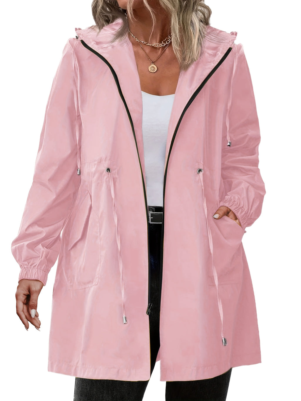 Yellow hooded plus size coat