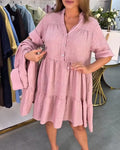 Pink Mandarin Collar Elegant Midi Dress