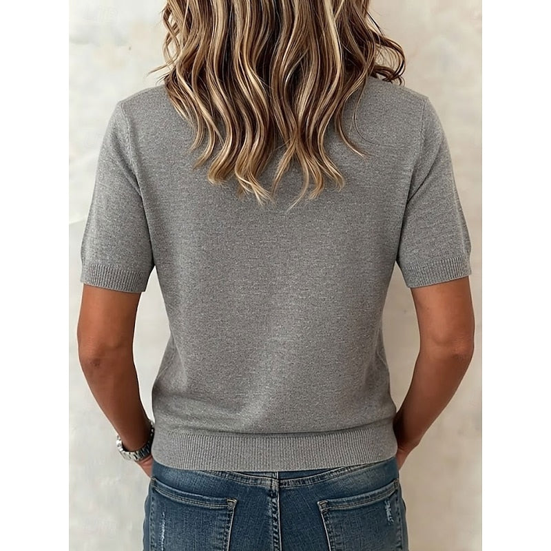 Button-Front Short Sleeve Top