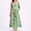 Women's summer floral V-neck midi dress with side pockets | Alba Muse