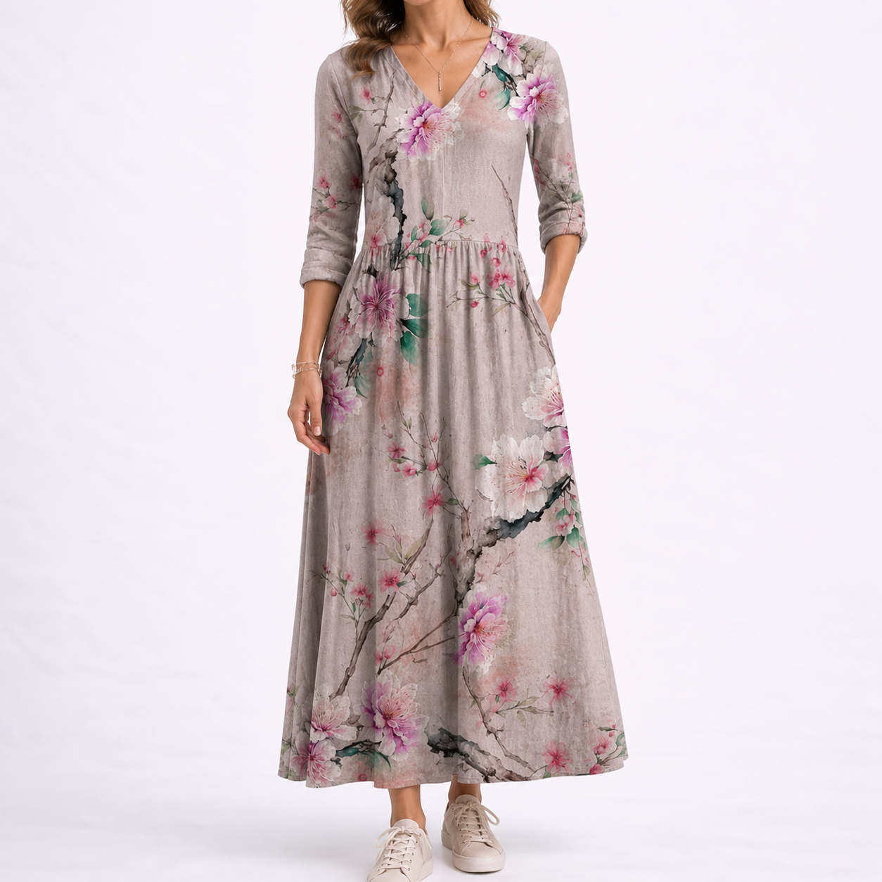 Women's floral print midi dress garden party holiday | Alba Muse
