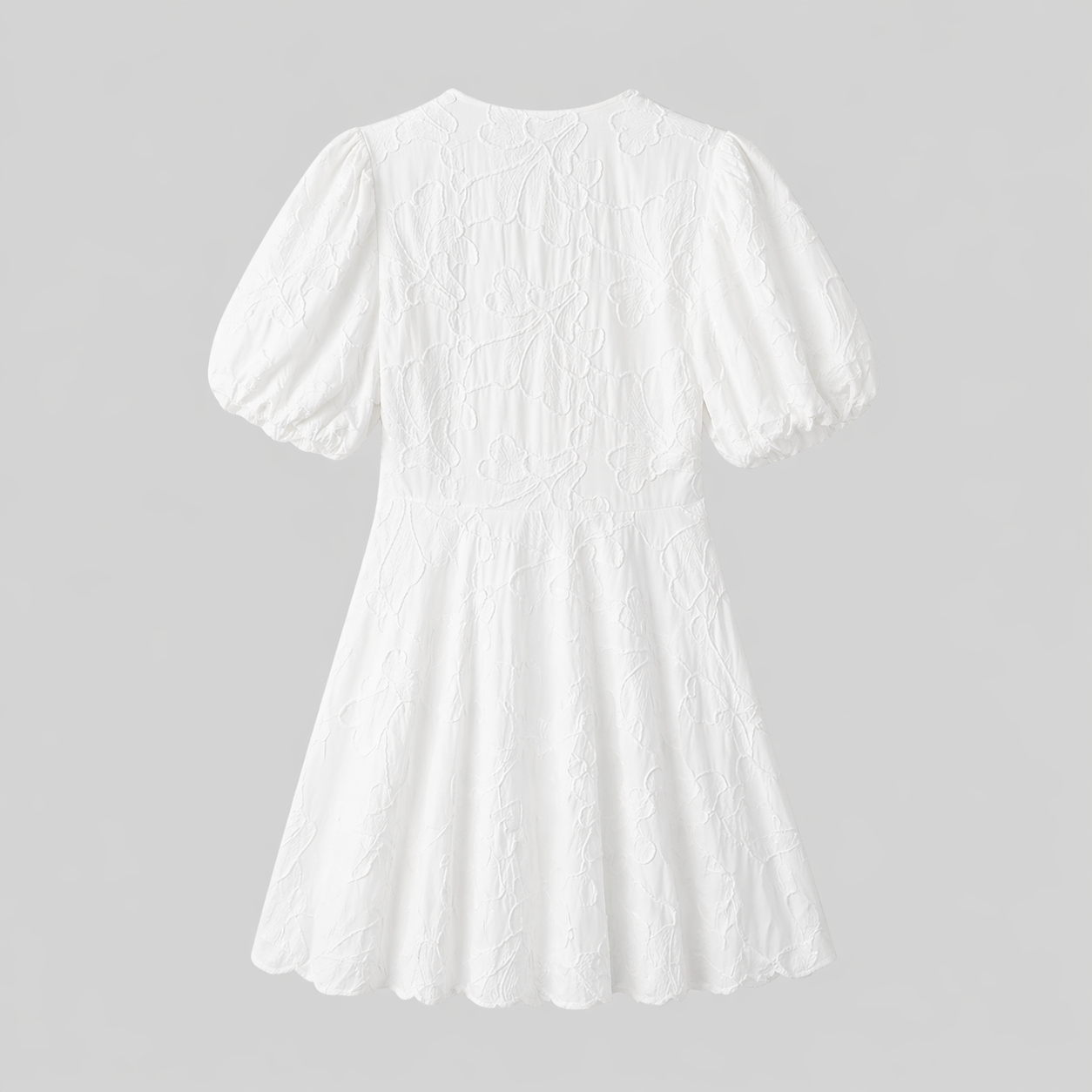 Floral Print V-Neck White Midi Dress, detail view