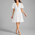 Floral Print V-Neck White Midi Dress, front view