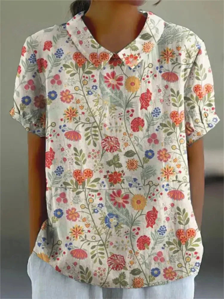 Women's Vintage Floral Embroidered Blouse – Classic Collar