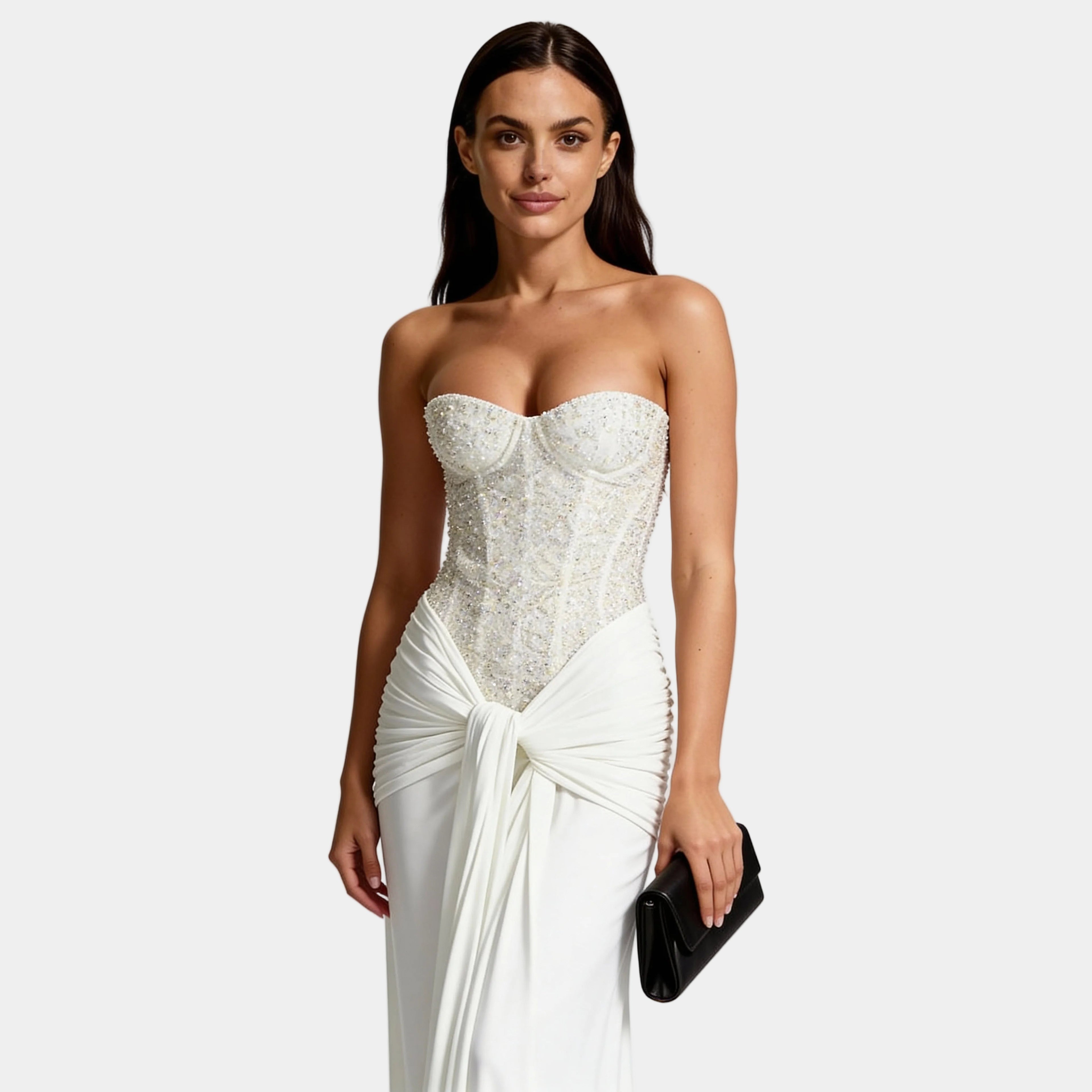 Women’s Off Shoulder Glitter Maxi Dress – Strapless Backless