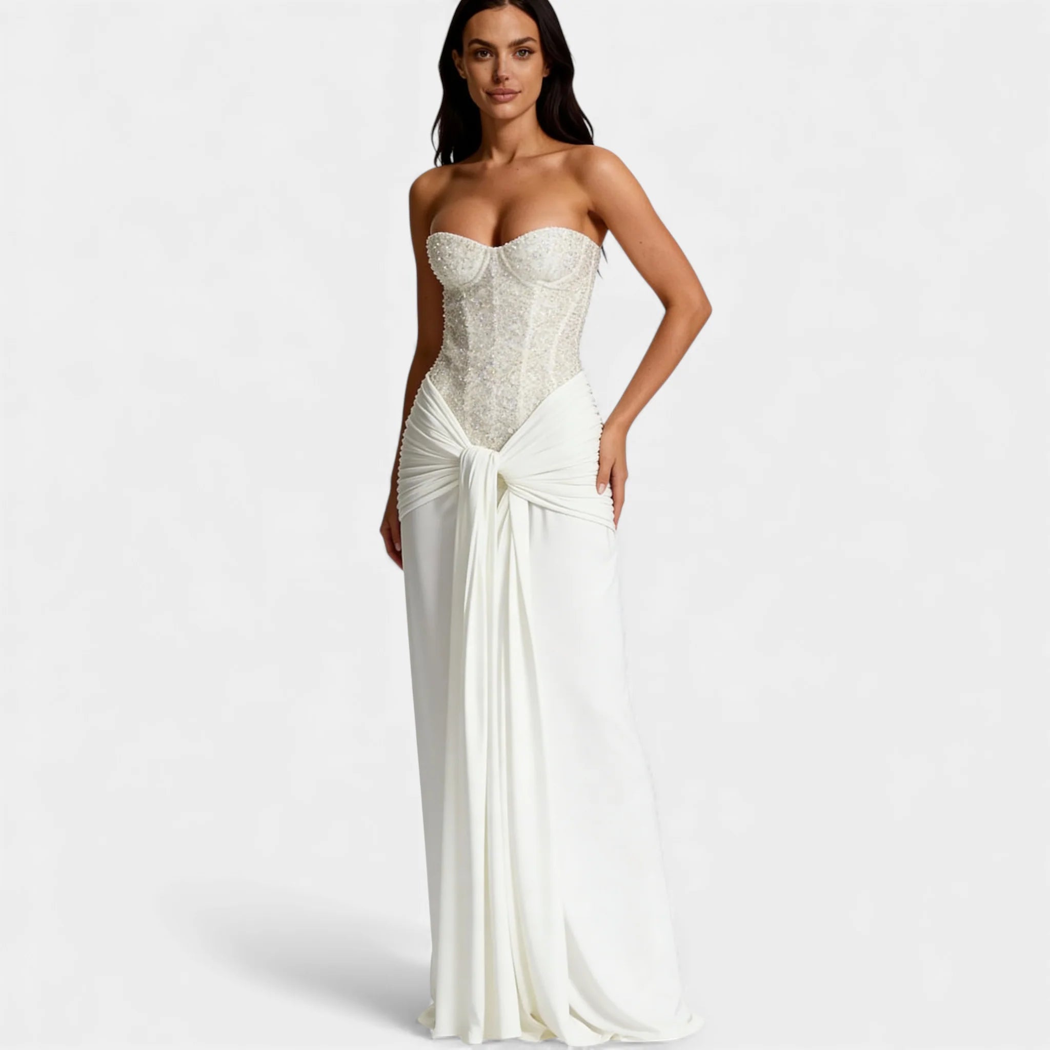 Women’s Off Shoulder Glitter Maxi Dress – Strapless Backless