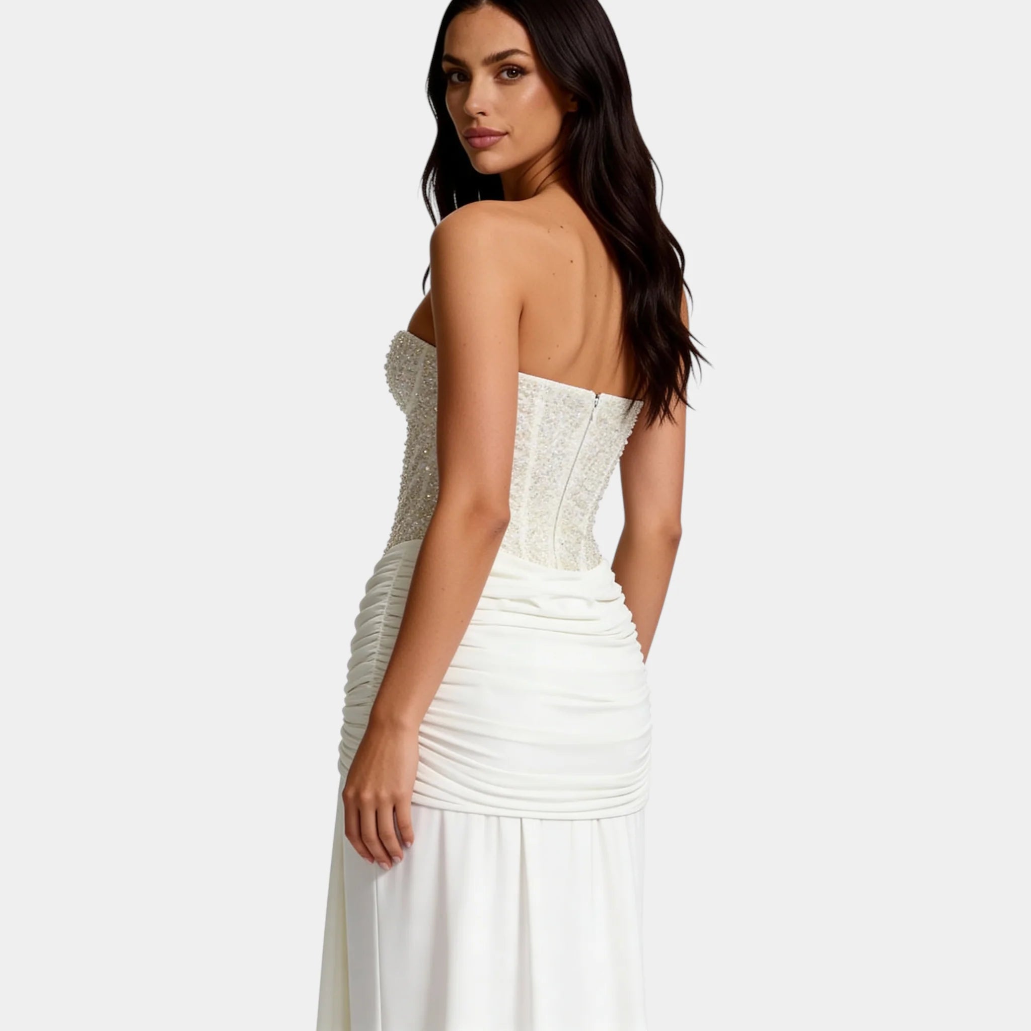 Women’s Off Shoulder Glitter Maxi Dress – Strapless Backless