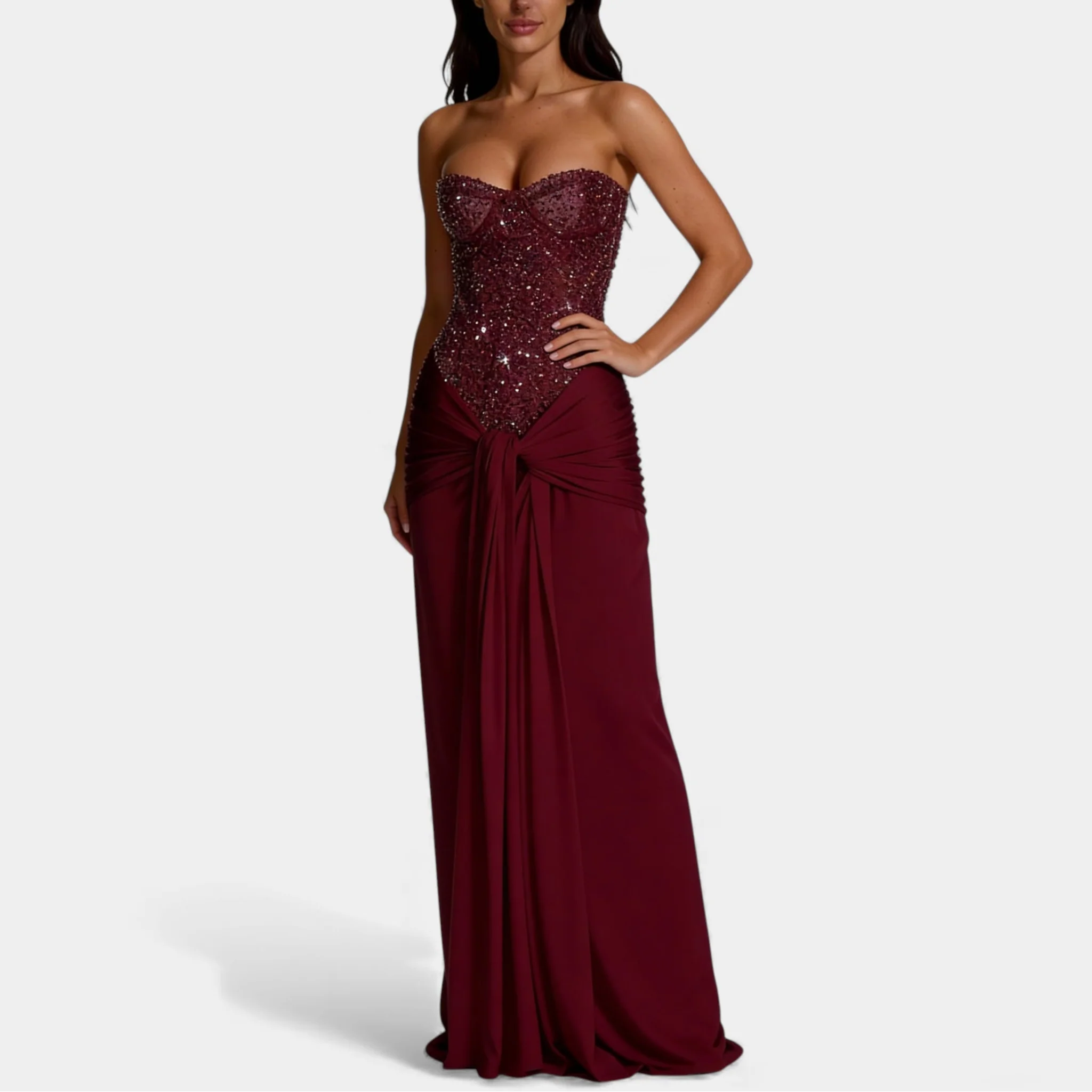 Women’s Off Shoulder Glitter Maxi Dress – Strapless Backless