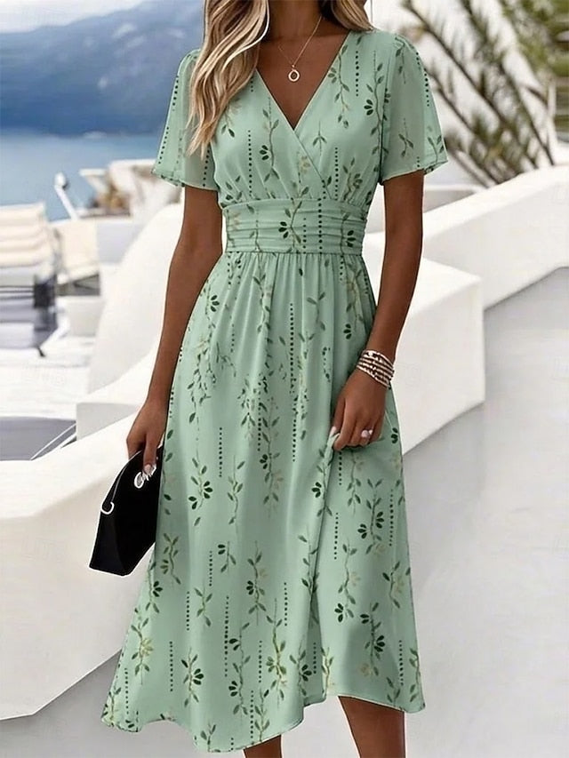 Floral Wrap Waist Midi Dress – Wedding Guest