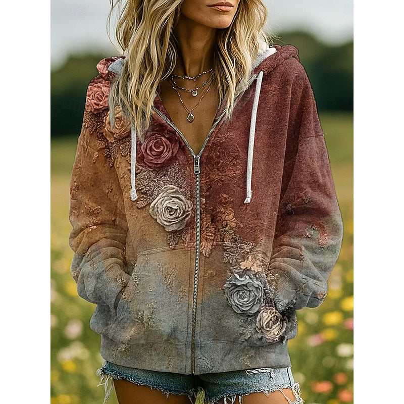 Green nature-inspired zip-up hoodie