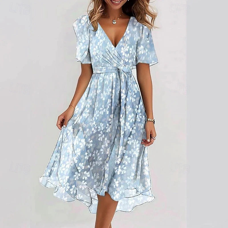 Woman's Cocktail Floral Vacation Holiday Midi Dress