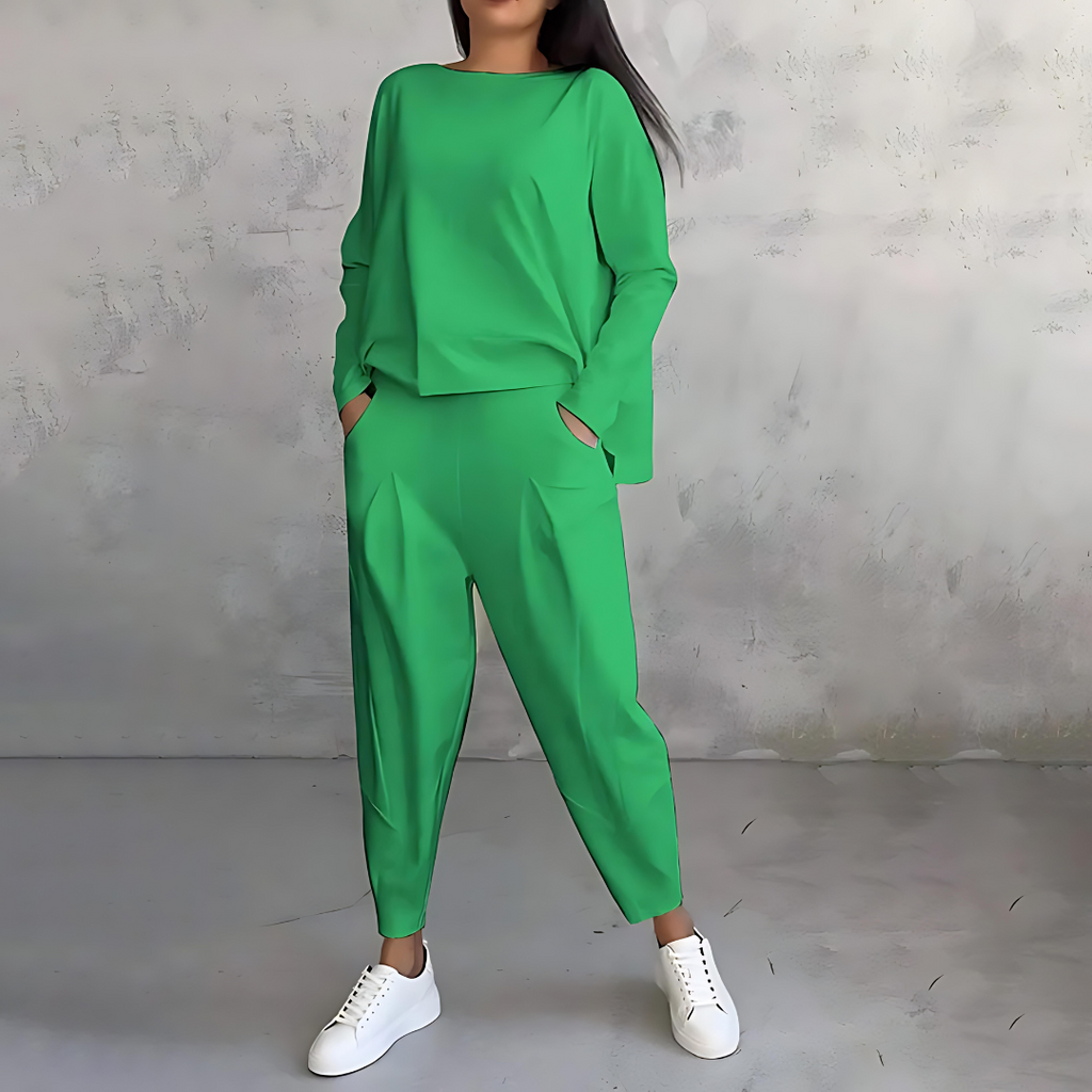 Women's comfortable loose-fit set styled for travel and holidays