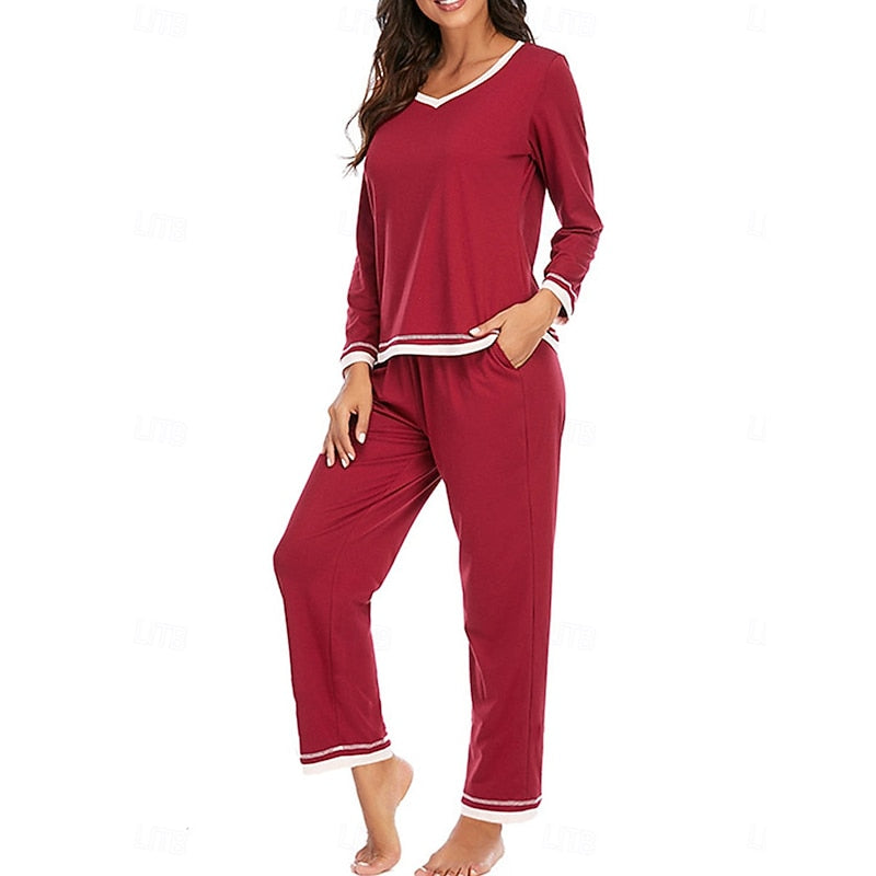 Wine relaxed V-neck Loungewear Set