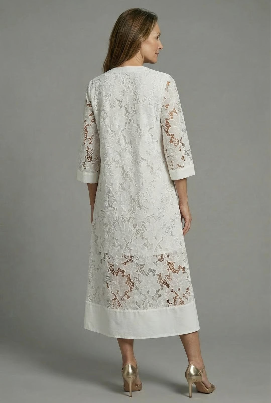 Women's Embroidered Midi Dress – Elegant Lace Detail & Relaxed Everyday Fit