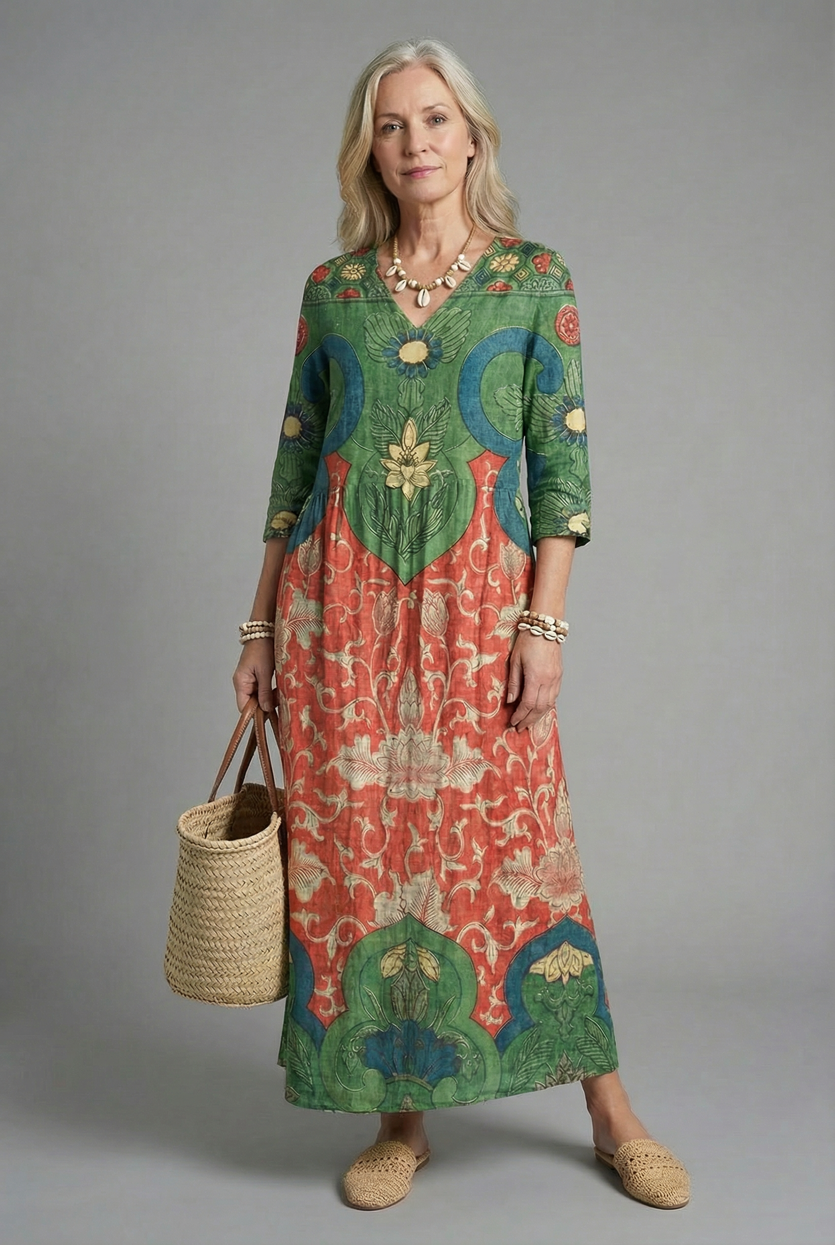 A-line boho maxi dress – floral print detail