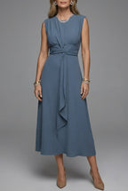 Women's sleeveless round neck midi dress side view