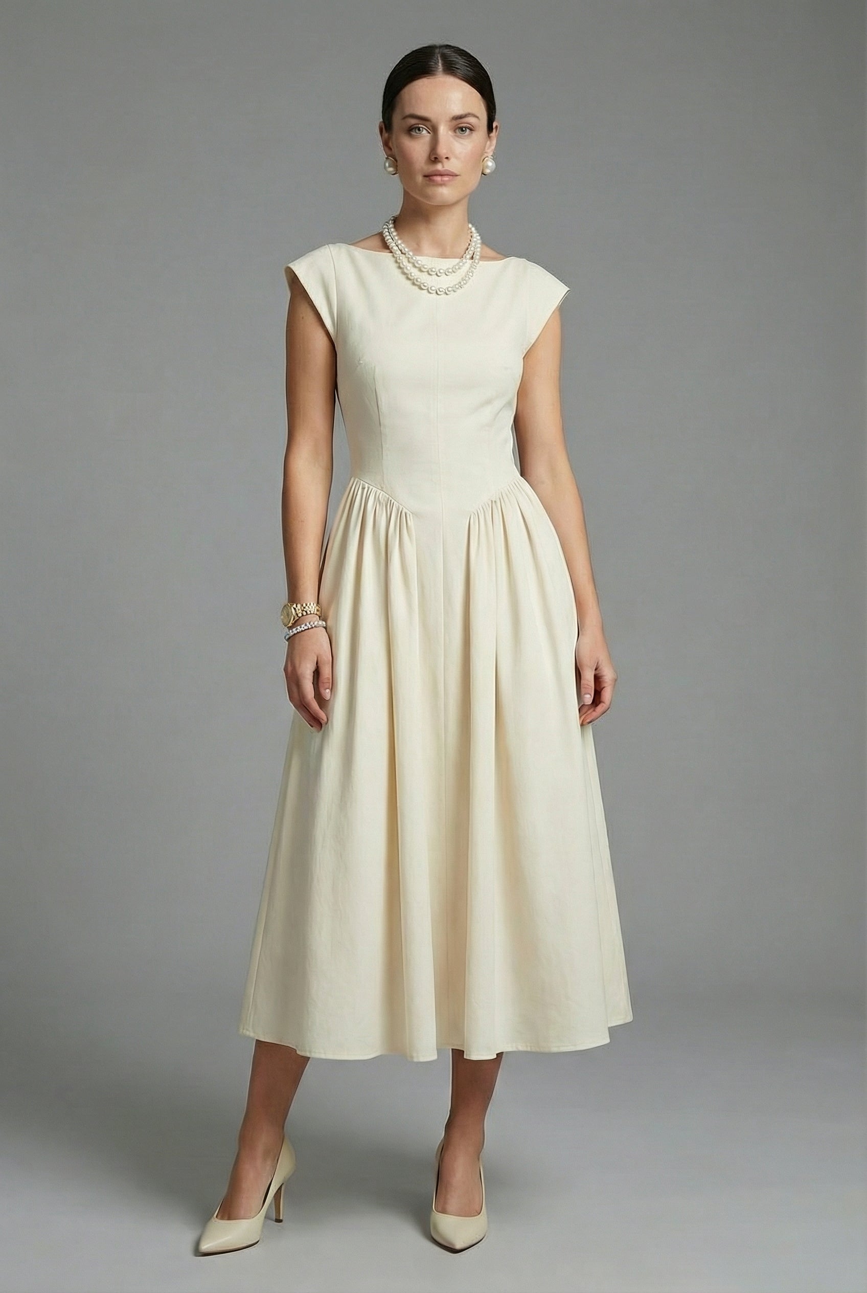 Women’s Ascot Dress Sleeveless High Waist Midi Dress