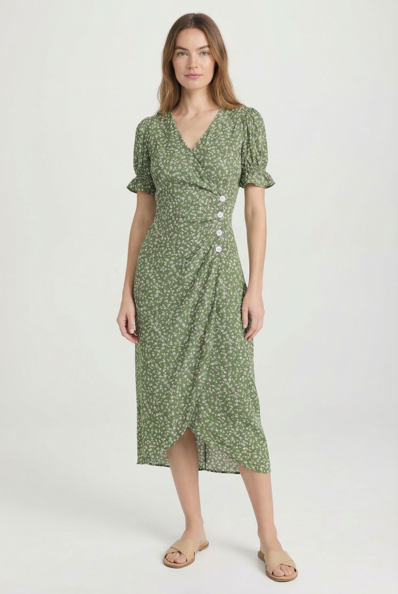 Women's Floral Summer Wrap Midi Dress