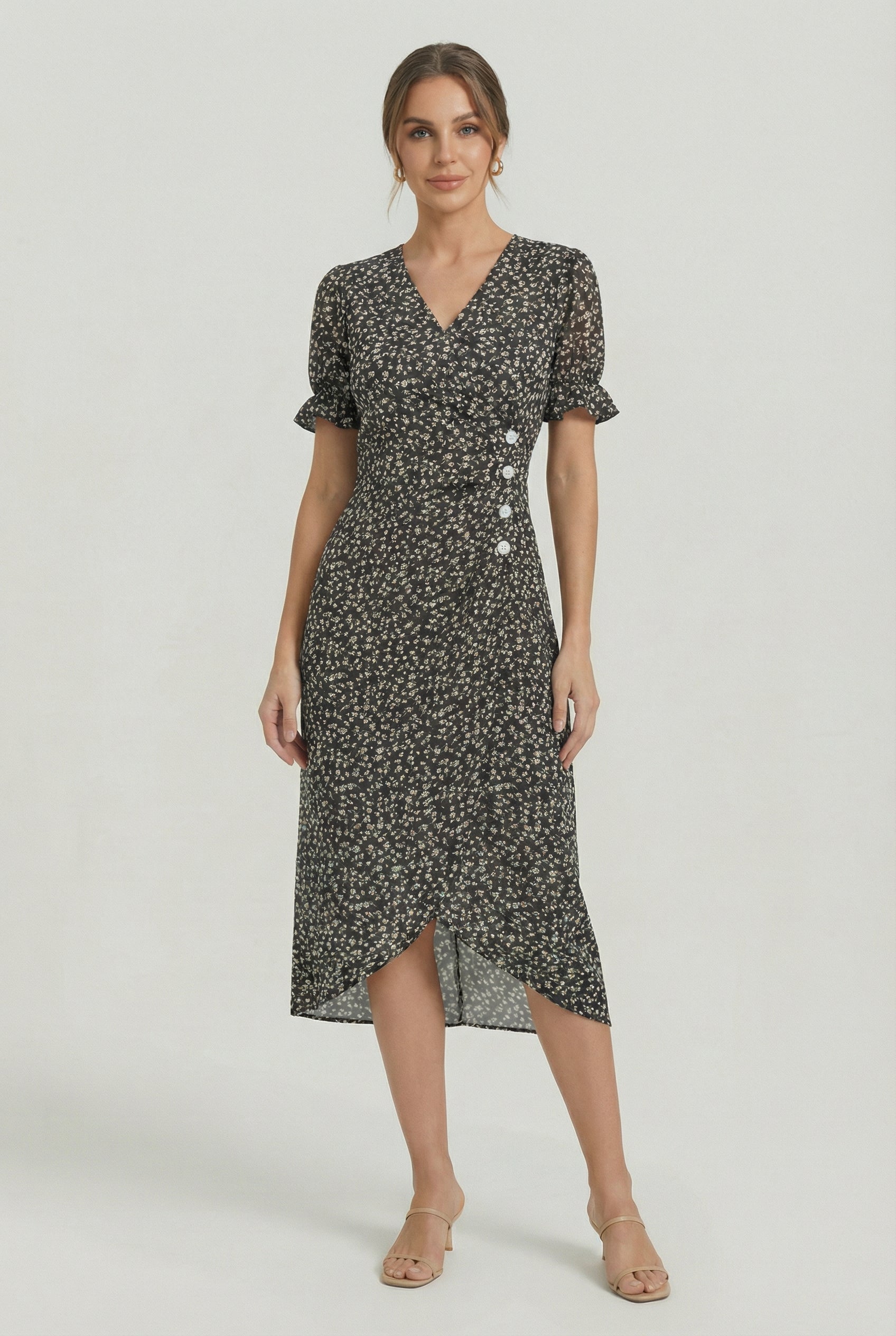 Women's Floral Summer Wrap Midi Dress