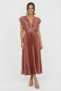 Women's pleated sleeveless maxi dress with high waist, front view