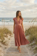 Women's elegant sleeveless maxi dress, back view