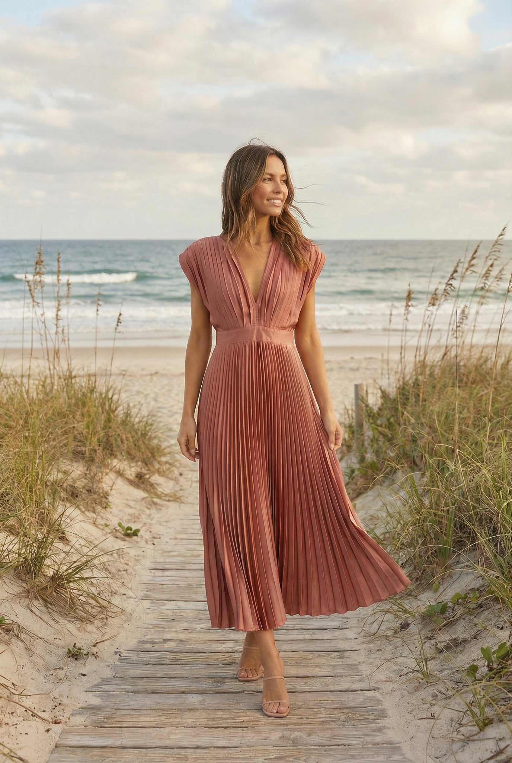 Women's Pleated Sleeveless Maxi Dress