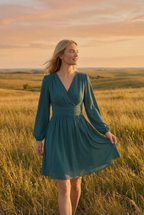 Women's lightweight pleated midi dress, back view