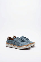 Women's vegan leather shoes, top-down view showing round toe