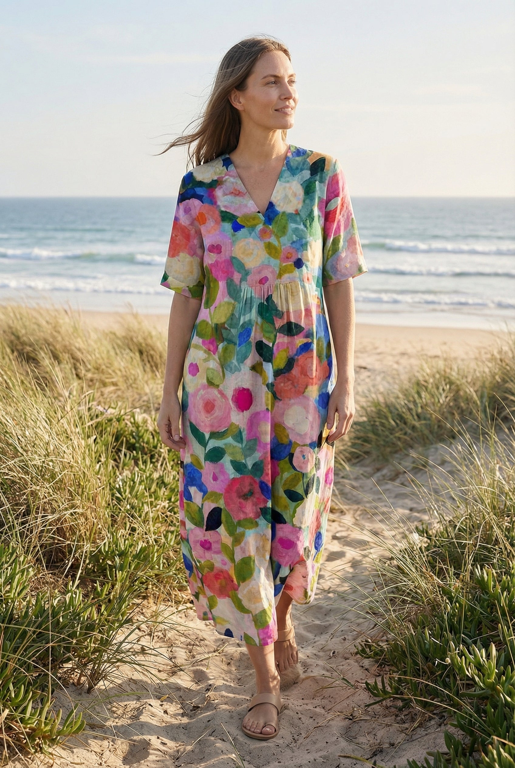 Women's Floral Breathable Casual Summer Midi Dress