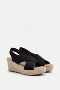 Women's open toe vegan leather sandals with adjustable strap, front view