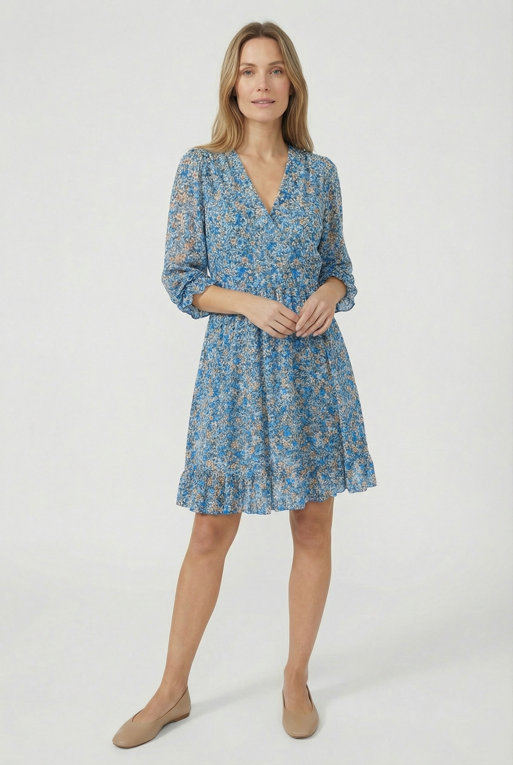 Women's flowy mini dress in alternate colour, front view