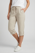 Khaki linen capri trousers for women – drawstring waist relaxed fit