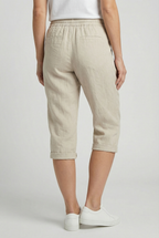 Women's cropped linen trousers in khaki – relaxed fit back view