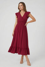 Women's ruffled sleeve maxi dress, third colour full length