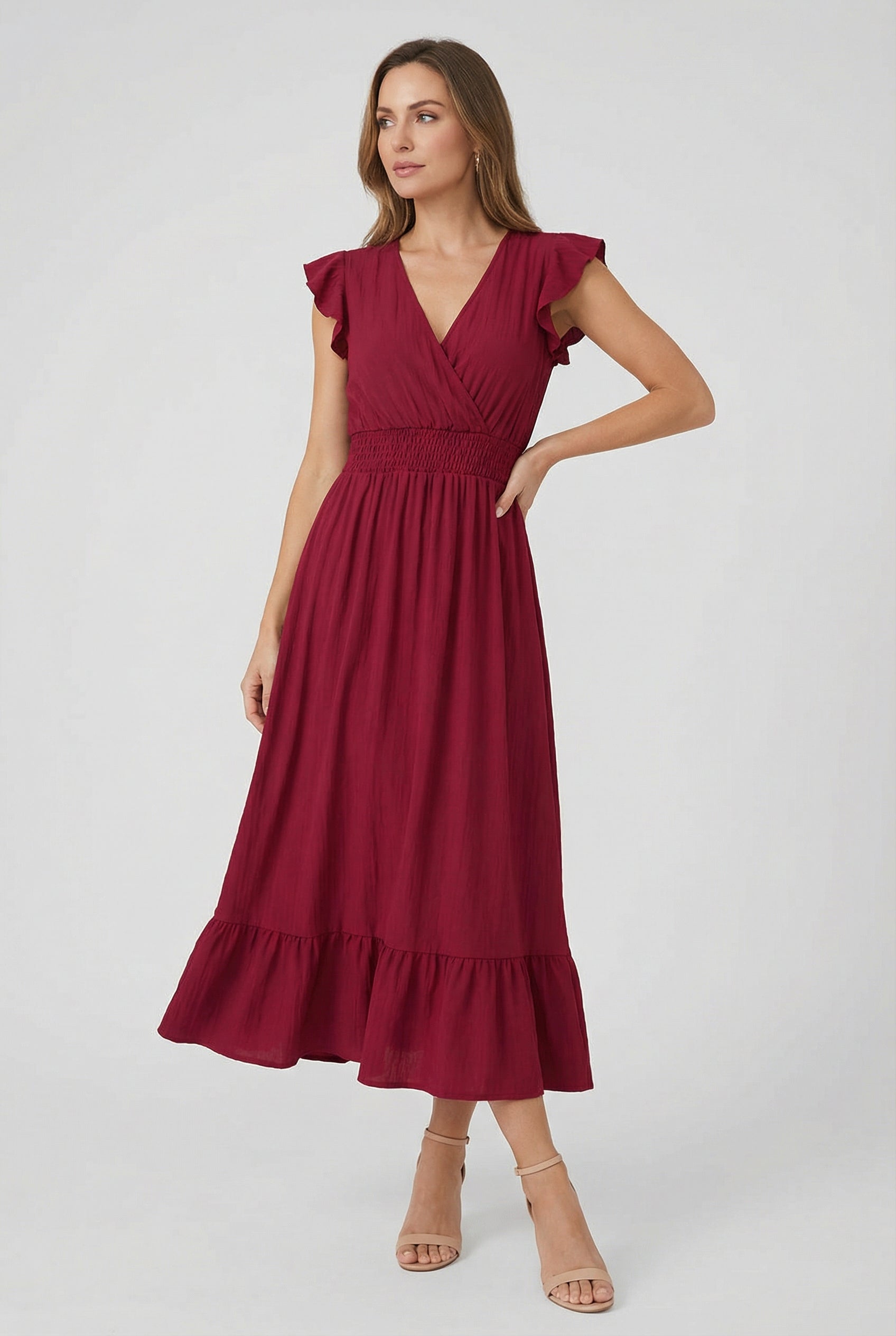 Women's ruffled sleeve maxi dress, third colour full length