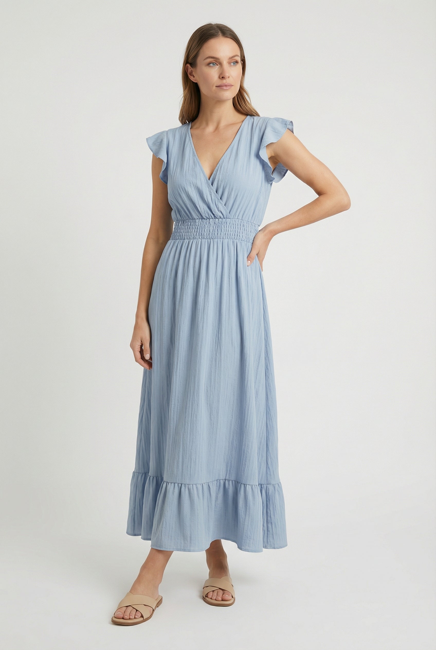 Ruffled Sleeve Casual Maxi Dress – Lightweight Summer Dress