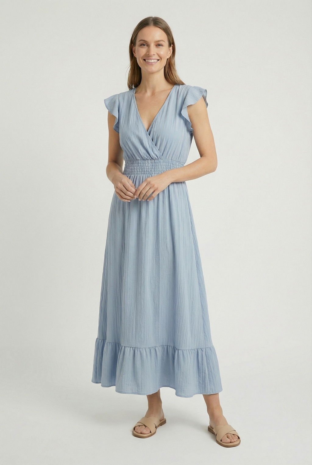 Ruffled Sleeve Casual Maxi Dress – Lightweight Summer Dress