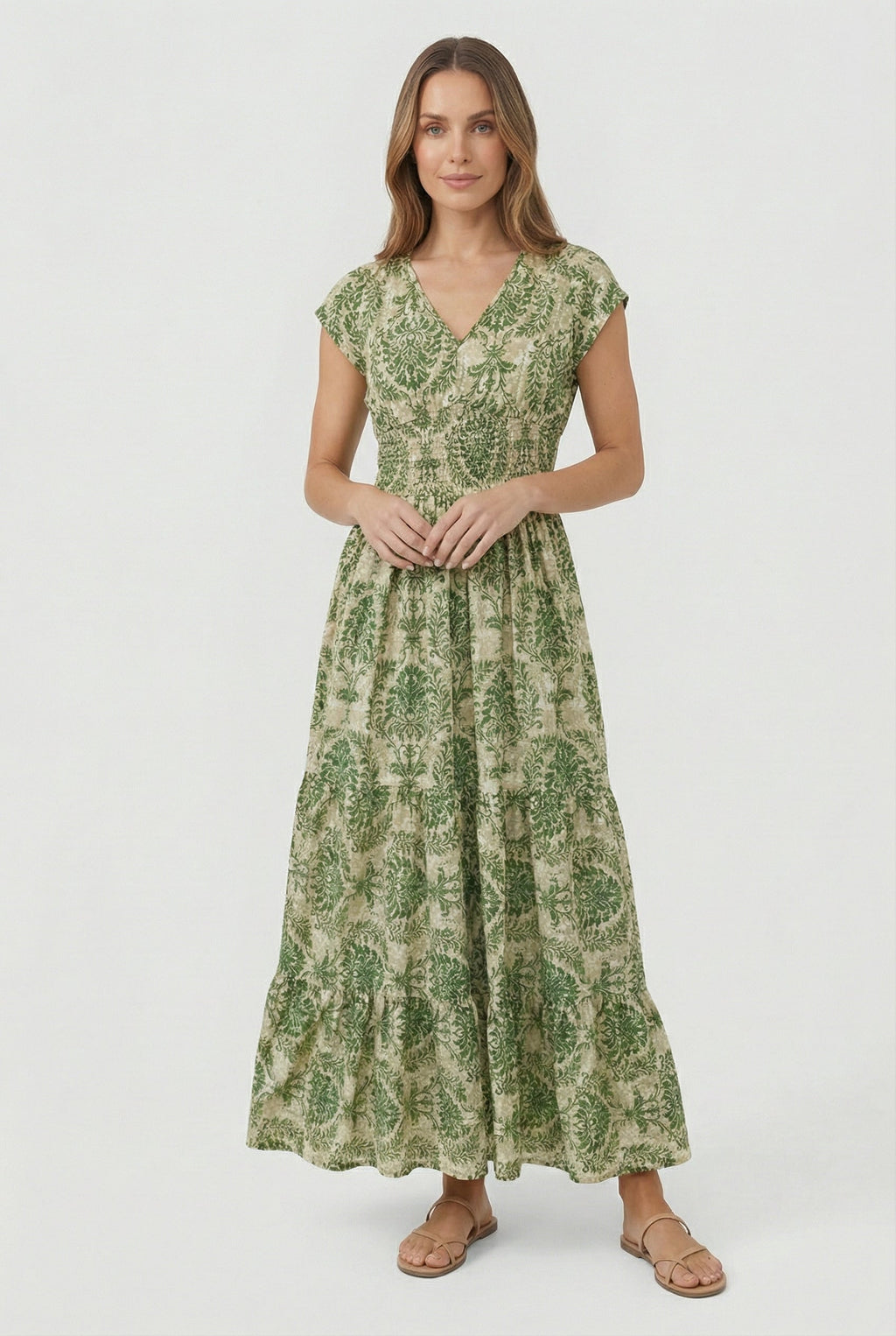 Women's retro maxi dress, full length front view