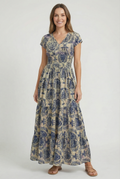 Women's retro print lightweight casual maxi dress, front view