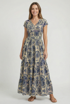 Women's retro print lightweight casual maxi dress, front view