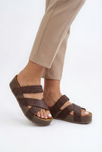 Women's open toe sandals, side view showing ergonomic sole