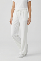 Women's high waist linen trousers in white – drawstring straight leg style